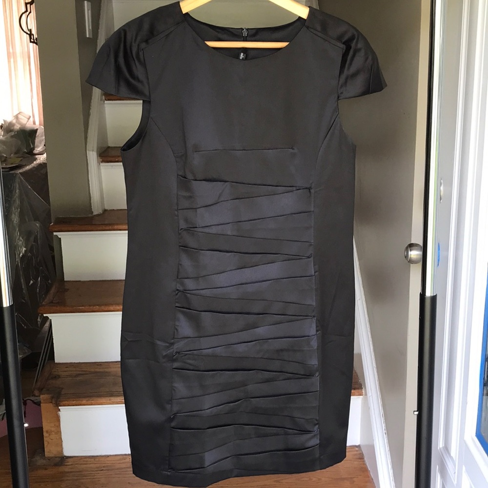 Black satin cocktail short dress .L size.See label